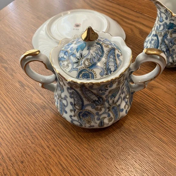 Vintage MCM Lefton 5pc Blue Paisley Design w/Gold Trim Bone China Tea Set - Picture 13 of 16